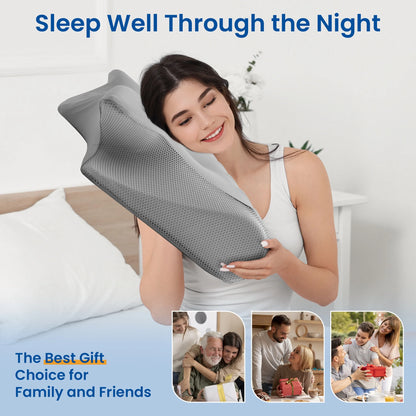 Cervical Pillow for Neck Pain Relief, Ergonomic Hollow Design, Odorless Memory Foam Pillow for Sleeping, Orthopedic Contour Neck Support Pillows with Additional Pillowcase, Gray