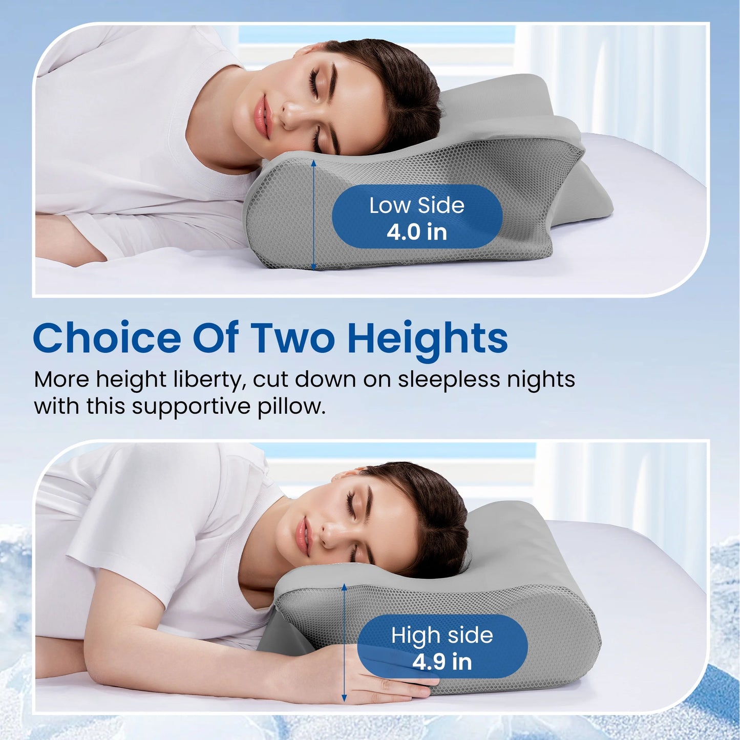Cervical Pillow for Neck Pain Relief, Ergonomic Hollow Design, Odorless Memory Foam Pillow for Sleeping, Orthopedic Contour Neck Support Pillows with Additional Pillowcase, Gray
