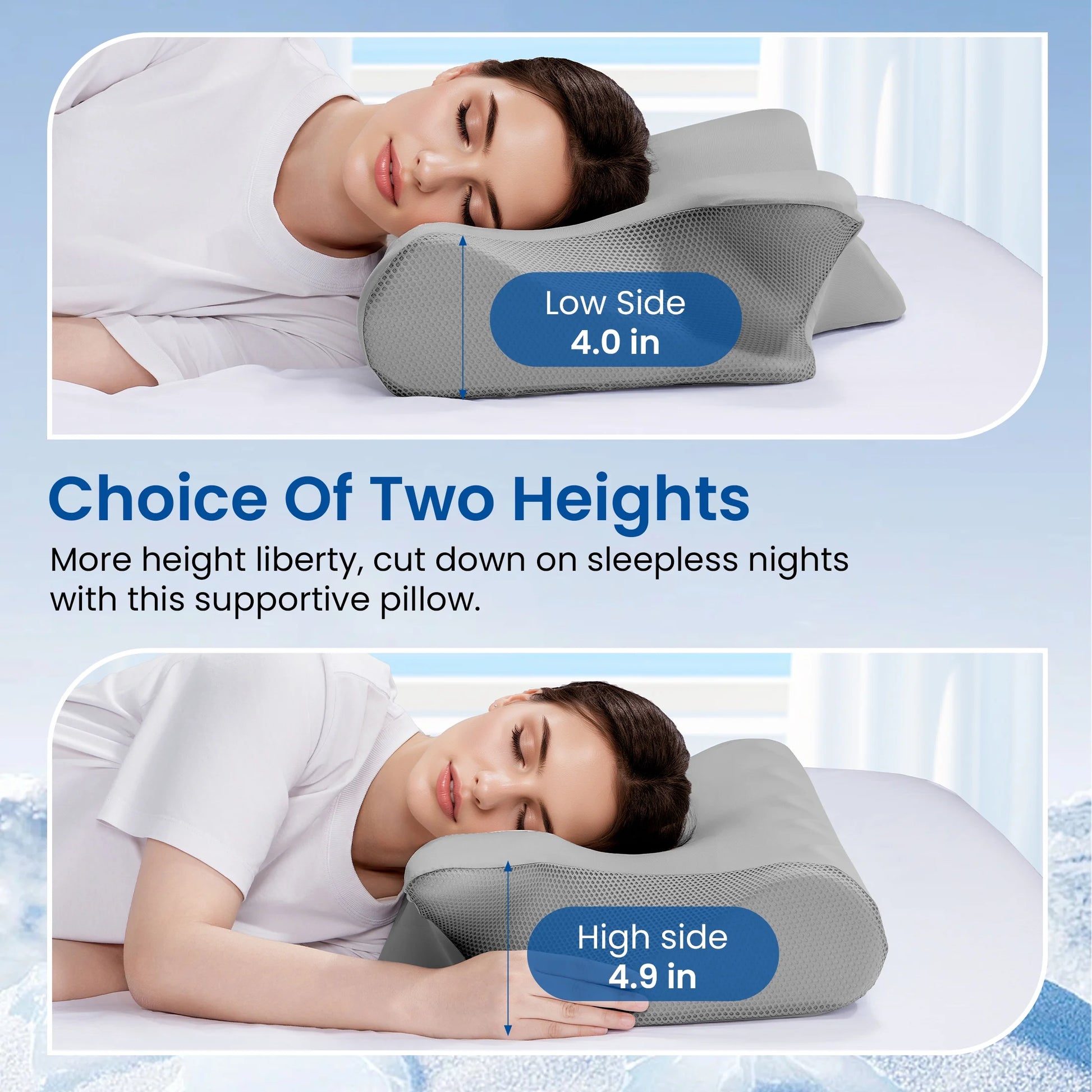 Cervical Pillow for Neck Pain Relief, Ergonomic Hollow Design, Odorless Memory Foam Pillow for Sleeping, Orthopedic Contour Neck Support Pillows with Additional Pillowcase, Gray